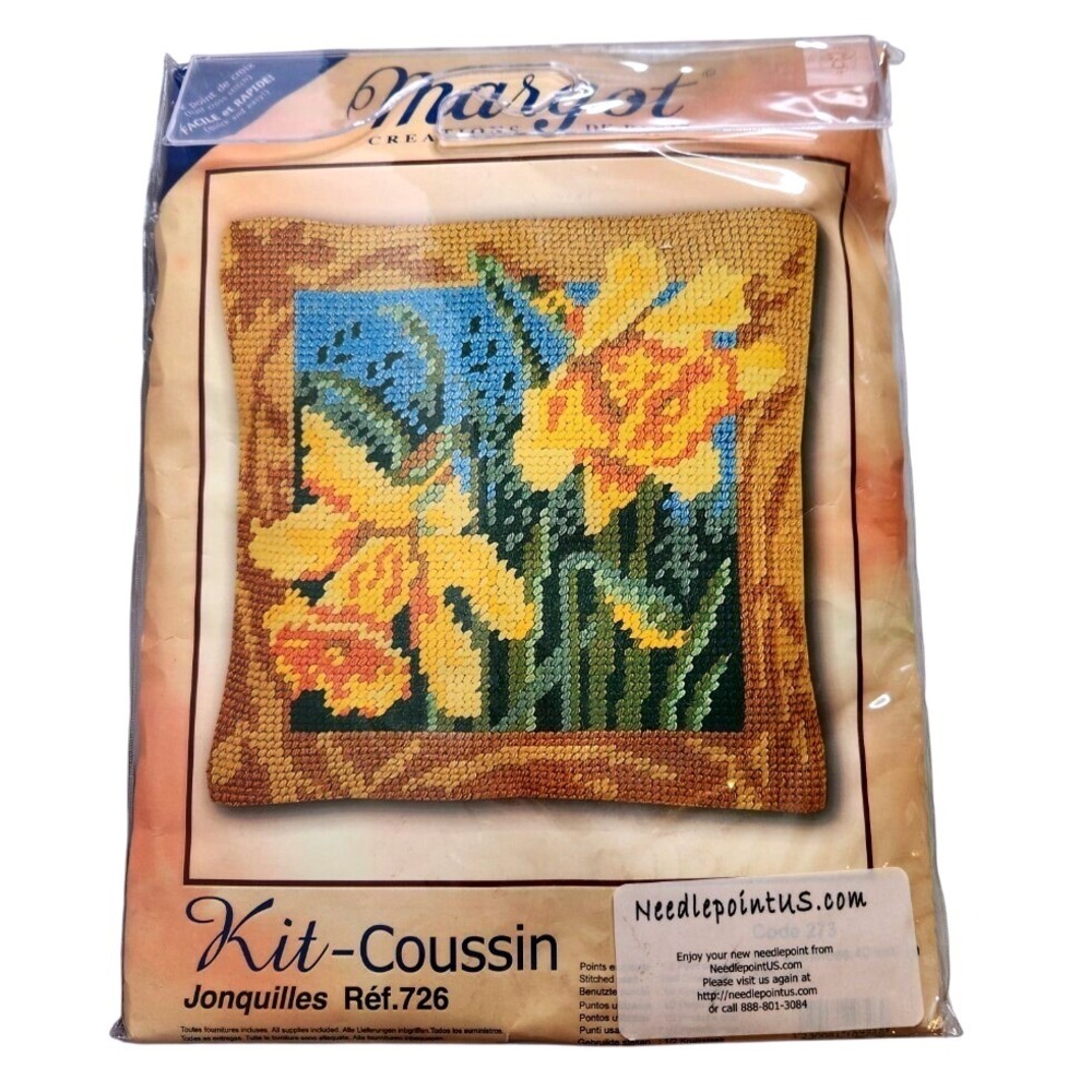 Margot Creations Needlepoint Kit Daffodils Pillow Cushion Floral Jonquilles NEW